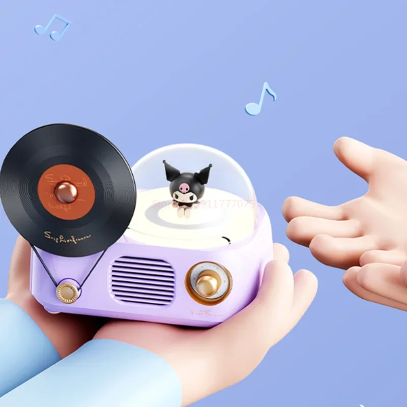 Мультяшная Беспроводная Bluetooth Колонка Kuromi Kawaii Cinnamoroll Ретро проигрыватель виниловых записей AUX аудио музыкальный проигрыватель подарок девочке на день рождения