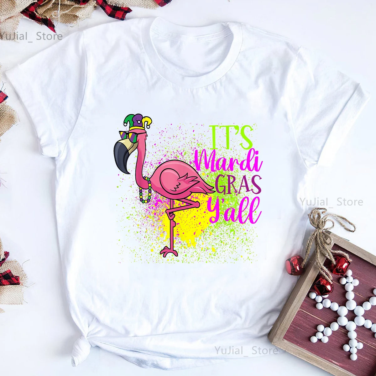 Mardi Gras Flamingo Graphic Print T Shirt Girls Funny Glitter Lips Tshirt Women Summer Tops Tee Shirt Femme Harajuku Shirt