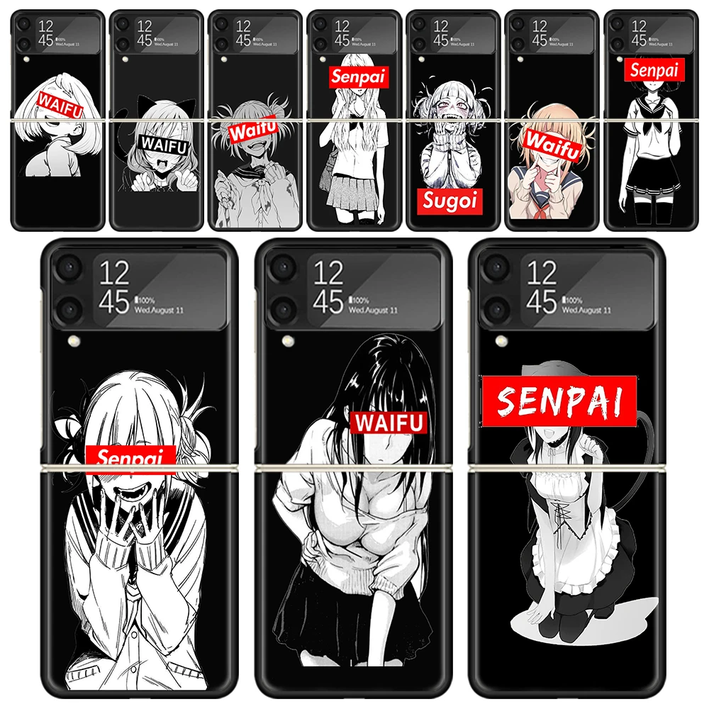 Sugoi Senpai Japanese Anime Waifu For Samsung Galaxy Z Flip 6 5 4 3 5G Black Phone Case Flip6 Flip5 Flip4 Flip3 Cover Shockproof