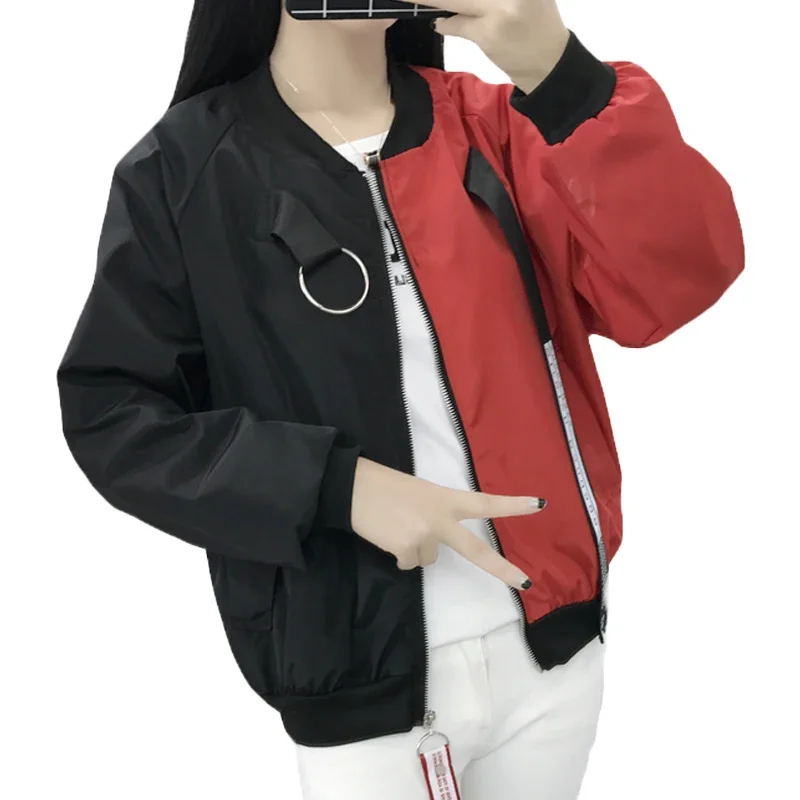 

Bomber Jackets Women New Basic Jacket Fashion Color Collision Long Sleeve Zipper Windbreaker Outwear Female Baseball Coats