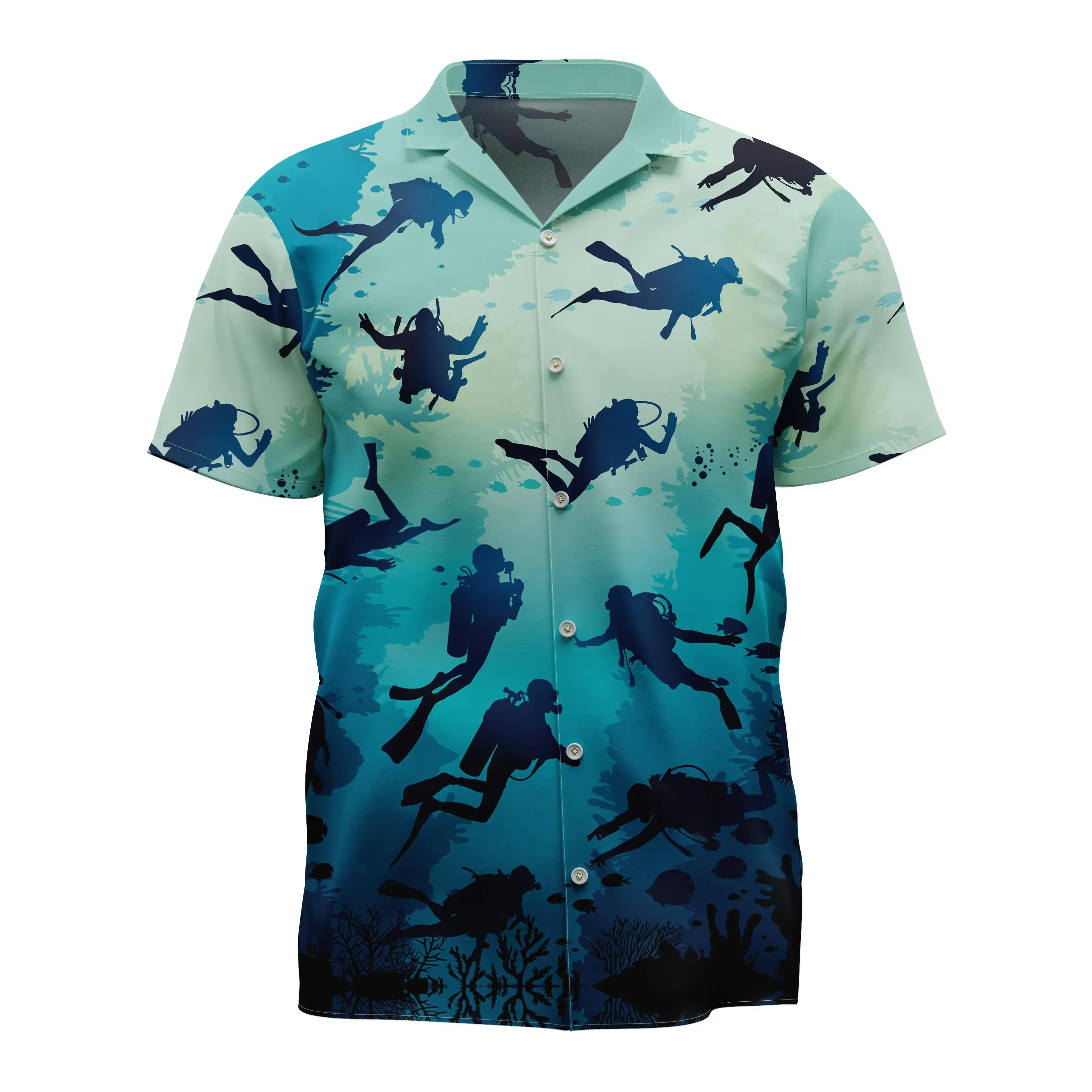 Jumeast Diving Sports Short Sleeve Hawaiian Shirt Diver Graphics Polyester Aloha Shirts Tropical Leaves Casual Man Clothing image 2