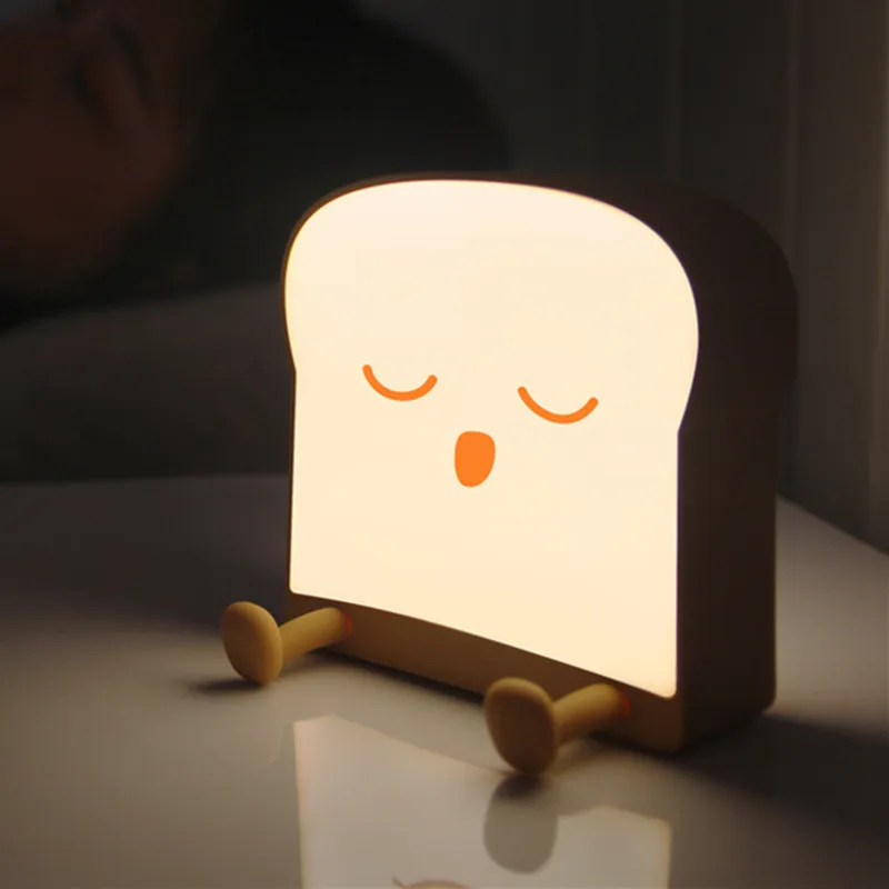 

Individaul Cute Toast Night Light with Vibration Switch USB Charging As Gift Mobile Phone Bracket Girls/Boys Room Bedside Study