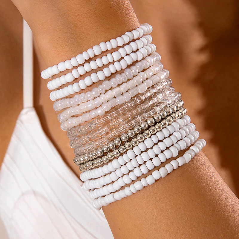 Tocona Goth Creative White Imitation Pearl Chain Bracelet for Women 2024 Trend Beaded Charm Bangles Couple Hand Jewelry27901