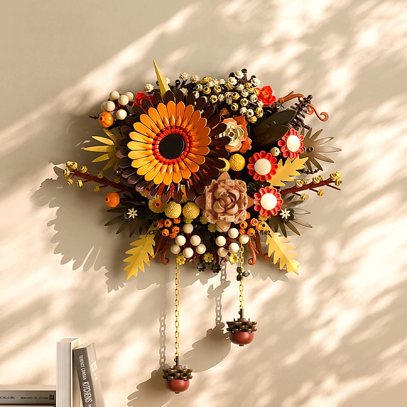 

Home Furnishing Building Brick Nordic Art Wall Hanging Flowers Assemble Toy Strawflower Gerbera Craspedia Collection For Gifts