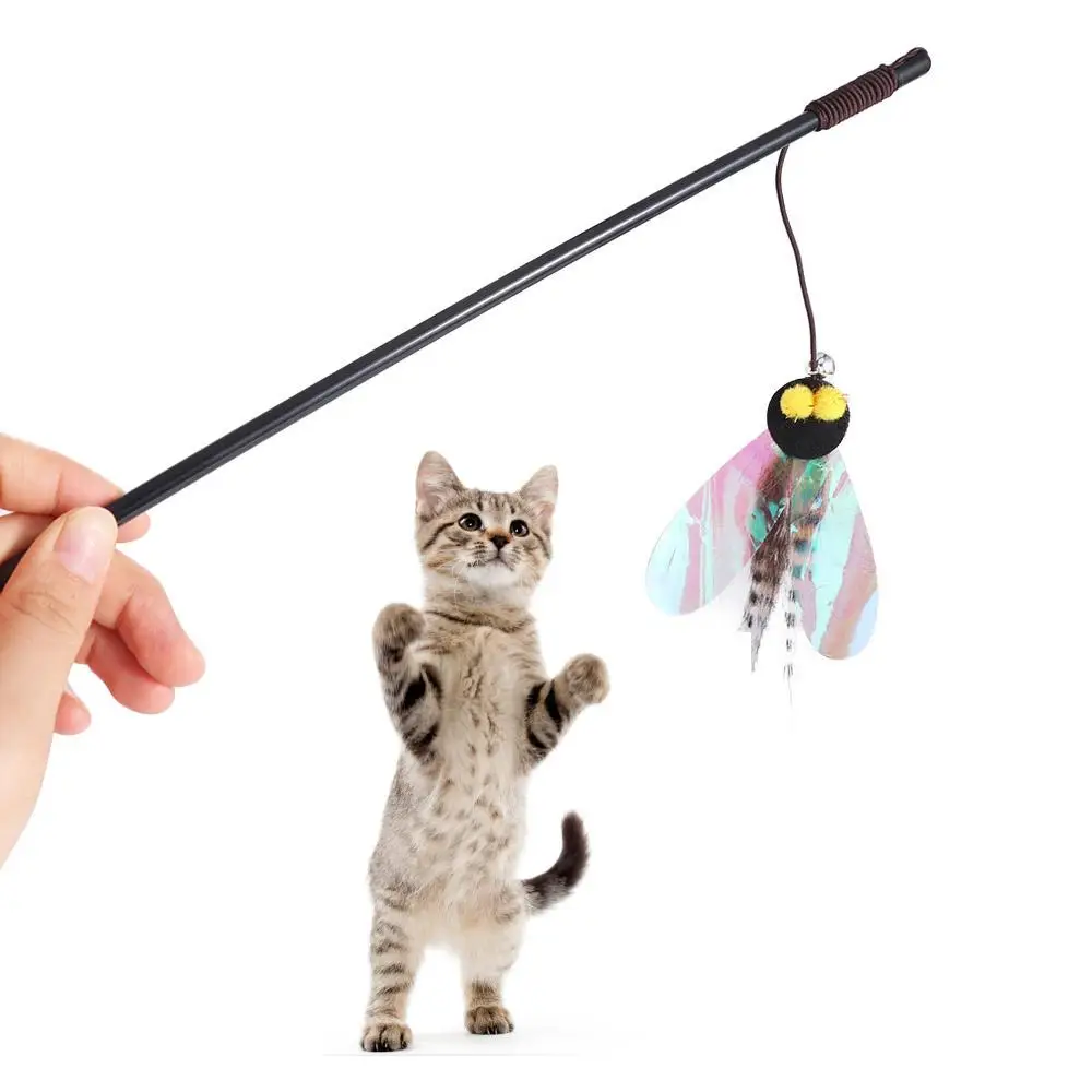 

Simulation Insect Cat Teaser Stick Bite Resistant with Bell Cat Feather Toy Detachable Random Color Pet Interactive Toy