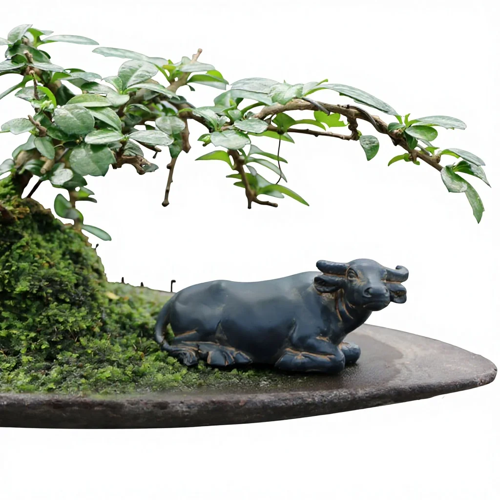 Small Buffalo Resin Pastoral Ornament Miniature Landscape Bonsai Scene Decoration Flower Pot Courtyard Rockery Flowing Decor