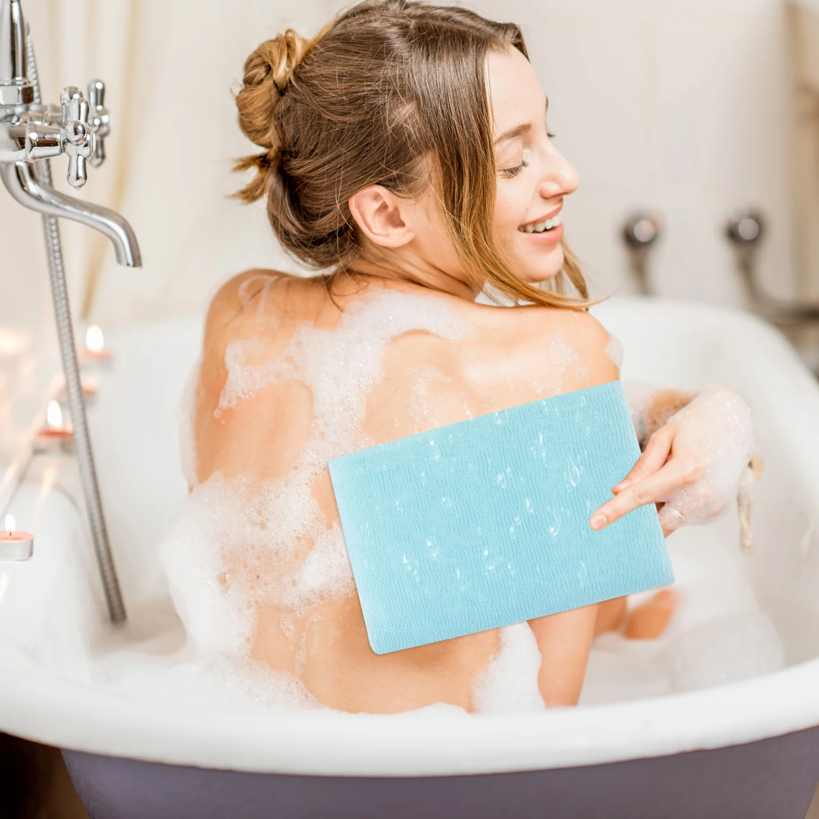 

2pcs Long Bath Towel Exfoliating Skin Care Scrubber Deep Clean Massage Texture Durable Lightweight For Pink