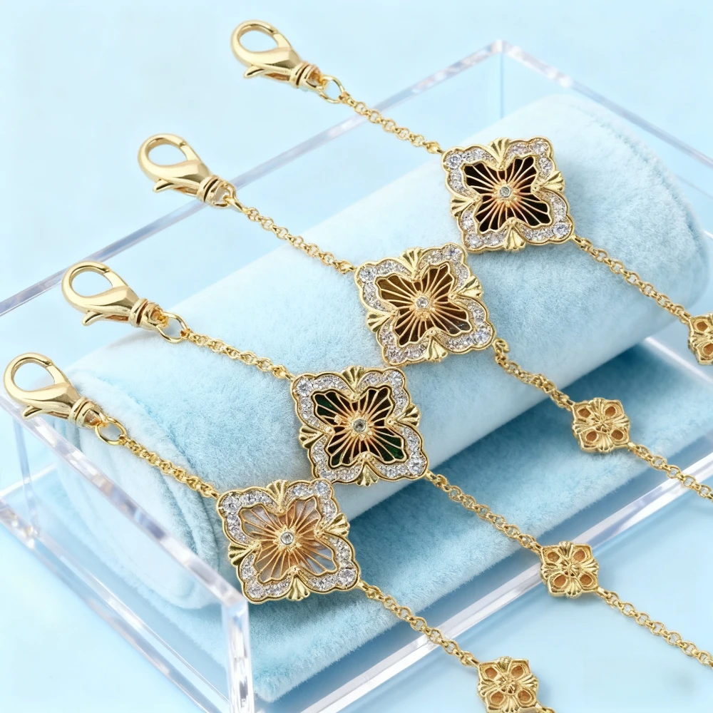 

2025 Trendy Jewelry New Retro Cubic Zirconia Lucky Four-Leaf Flower Bracelet for Women Office Party Friends Gift Fashion