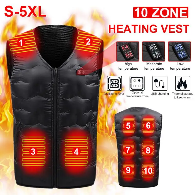 

Heating Vest Electric Thermal Dual Control Jacket Tactical Winter Camping Supplies Heated Vest Black Ultralight Duck Vest Nylon