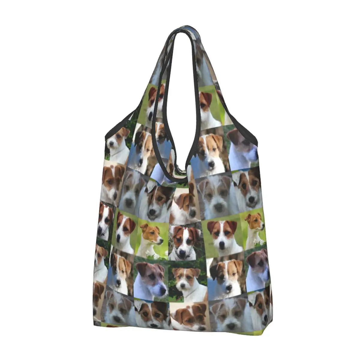 Custom Jack Russell Terrier Meme Collage Groceries Tote Shopping Bag Dog Lover Shoulder Shopper Bags Large Capacity Handbags