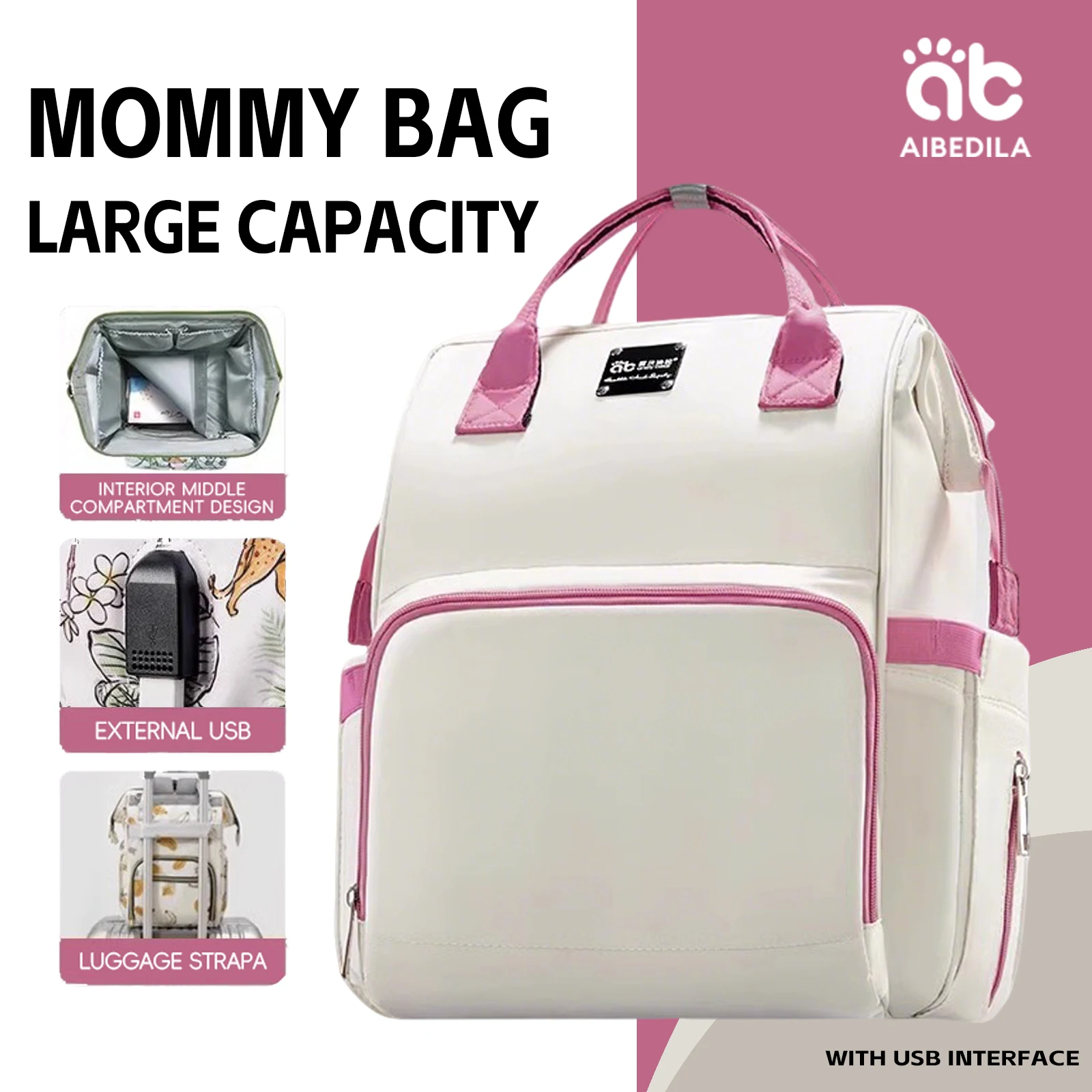 AIBEDILA Mommy Bag with USB Multifunctional Water-Repellent Large-Capacity Maternity  Baby Storage Backpack for Travel