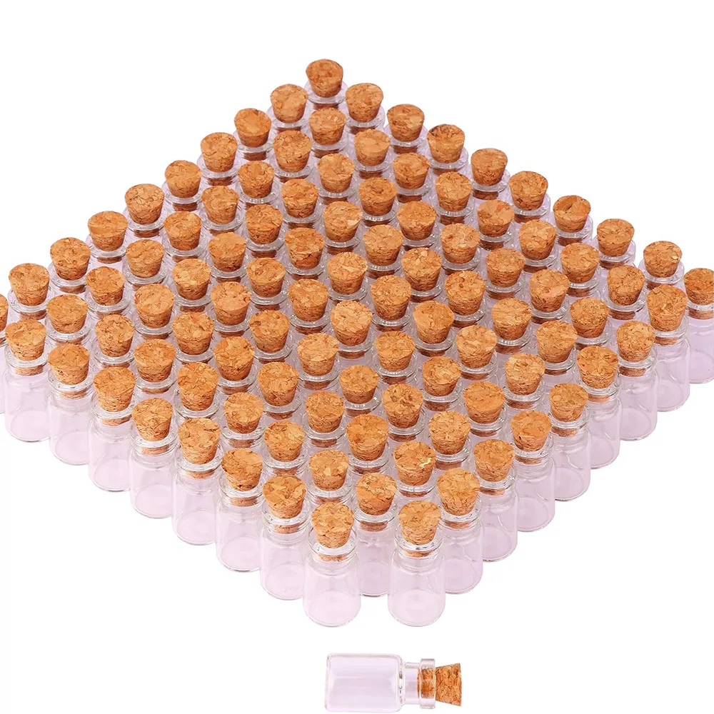 1ml Small Mini Glass Bottles Jars with Cork Stoppers Tiny Vials for DIY Art Crafts Wedding Favors