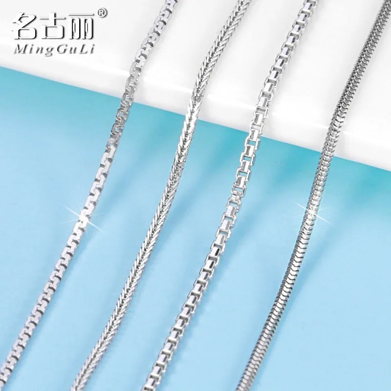 S925 Sterling Silver Necklace Women Chain No Pendant Bare Chain Matching Rope Medium Long Fox Tail Thick Snake Bone Box Chain