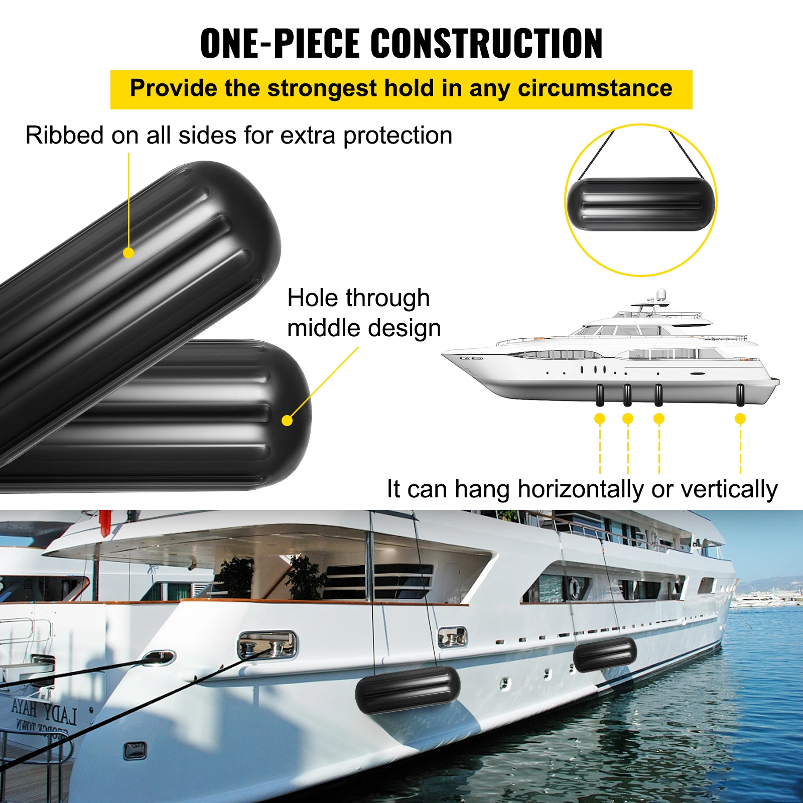 VEVOR 4PCS 10X 28 Inchs Boat Fender Vinyl Bumpers with Inflate Pump Mooring Dock Shield Protection Canoe Pontoon Sailboats Yacht