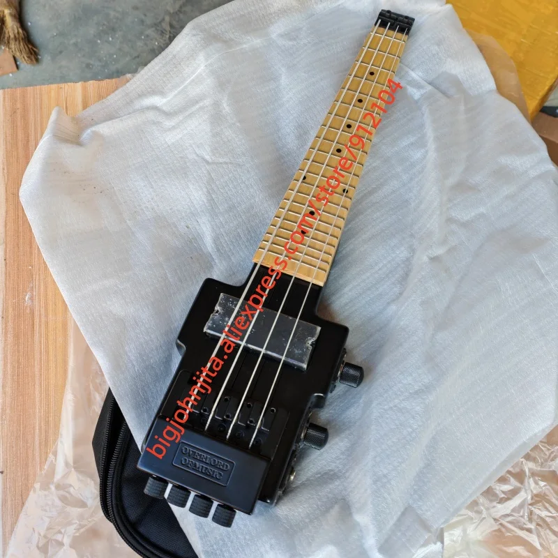 Black Mini 4 Strings  Headless Electric Bass Guitar,Ash Body&Maple Fretboard Black Hardware BJ-311 scale length 432mm