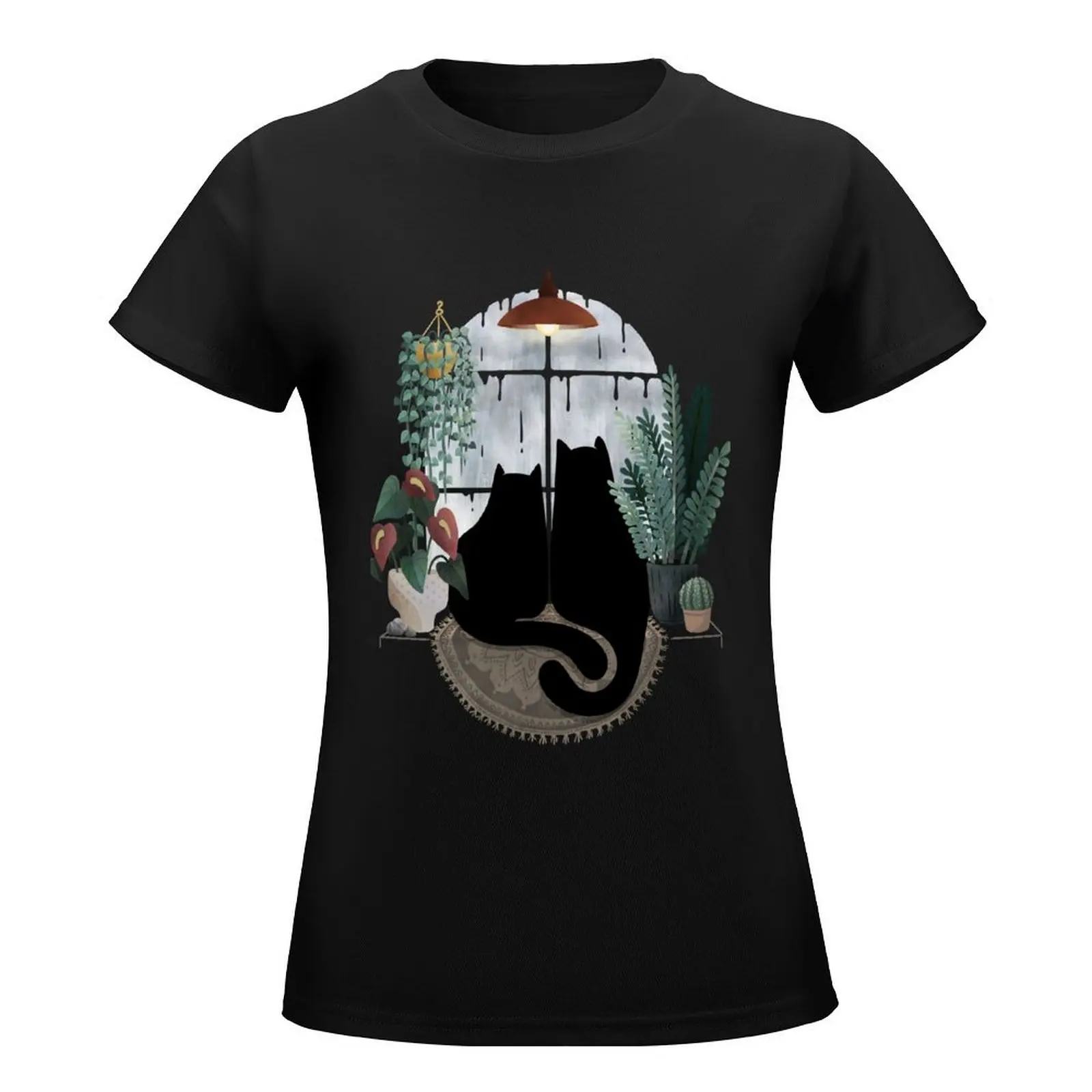 Rainy Day Cats (on White) T-Shirt new edition korean fashion heavyweights tops Women's cotton t-shirt