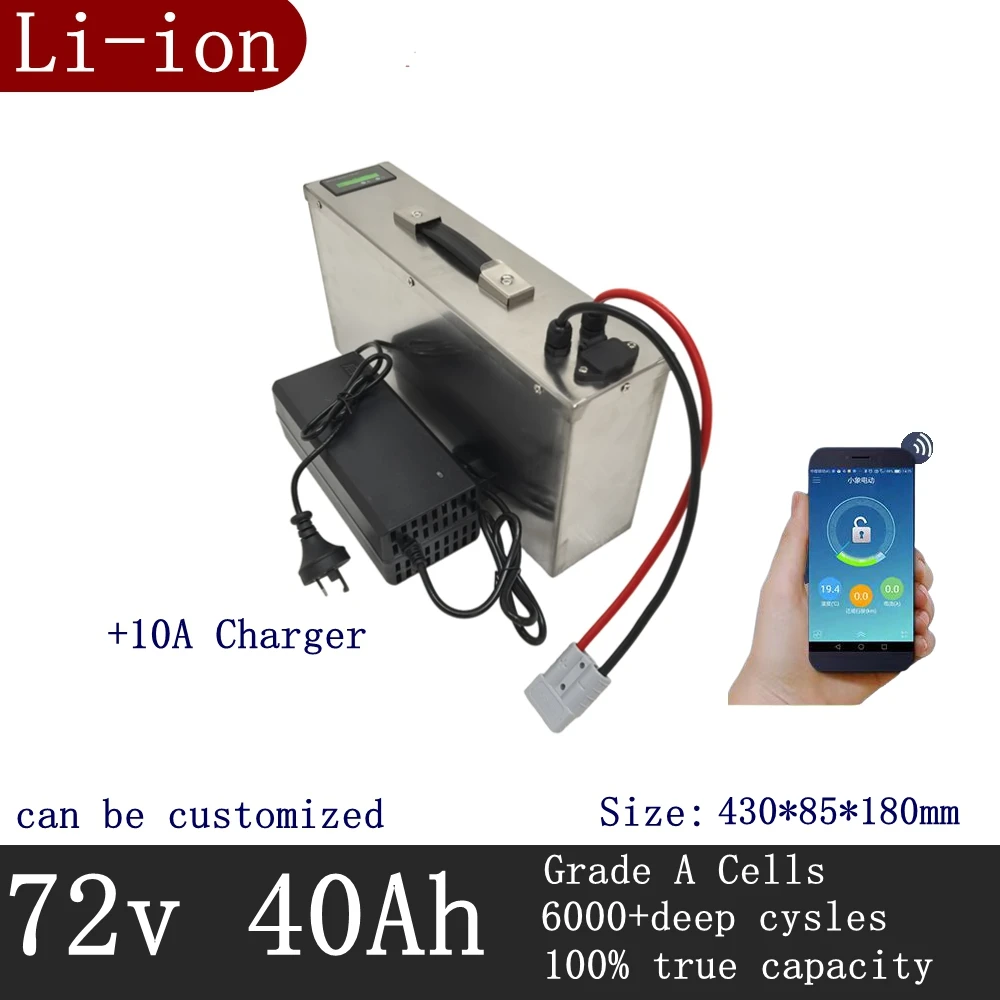 

li-ion battery bluetooth BMS APP 72v 40Ah lithium ion for 15000w electric snowmobile Mountain bike tractor Motorcycle scooter