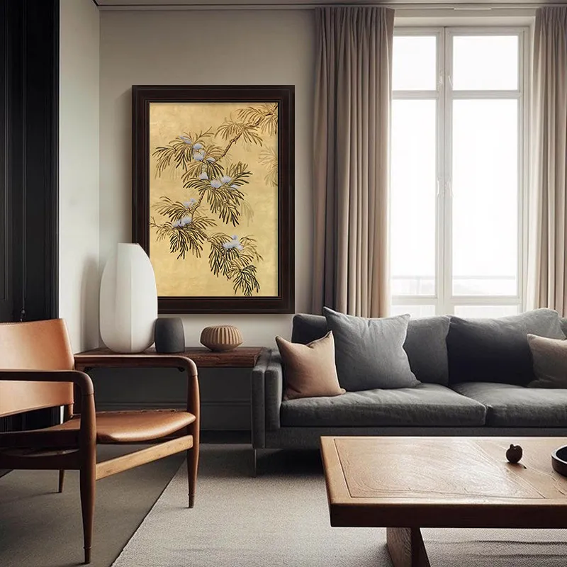 New Chinese-style flower pure hand-painted oil painting, high-level vertical version, opposite the door, entrance painting
