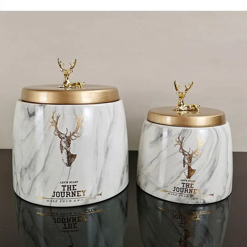 Deer Cover Ceramic Jar Storage Tea Caddy Food Candy Decorative Home Desktop Ornaments Cereal Dispenser