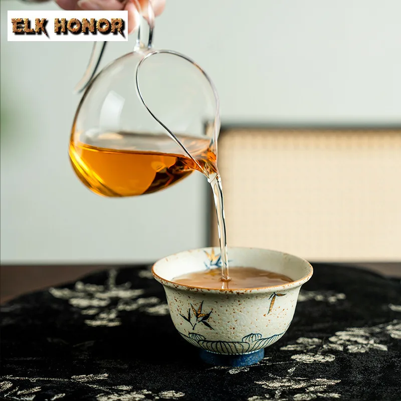 130ML Blue And White Flint Red Press-hand Cup Pure Hand-painted Green Bamboo Tea Cup Personal Tea Bowl Chazhan Kung Fu Teaset