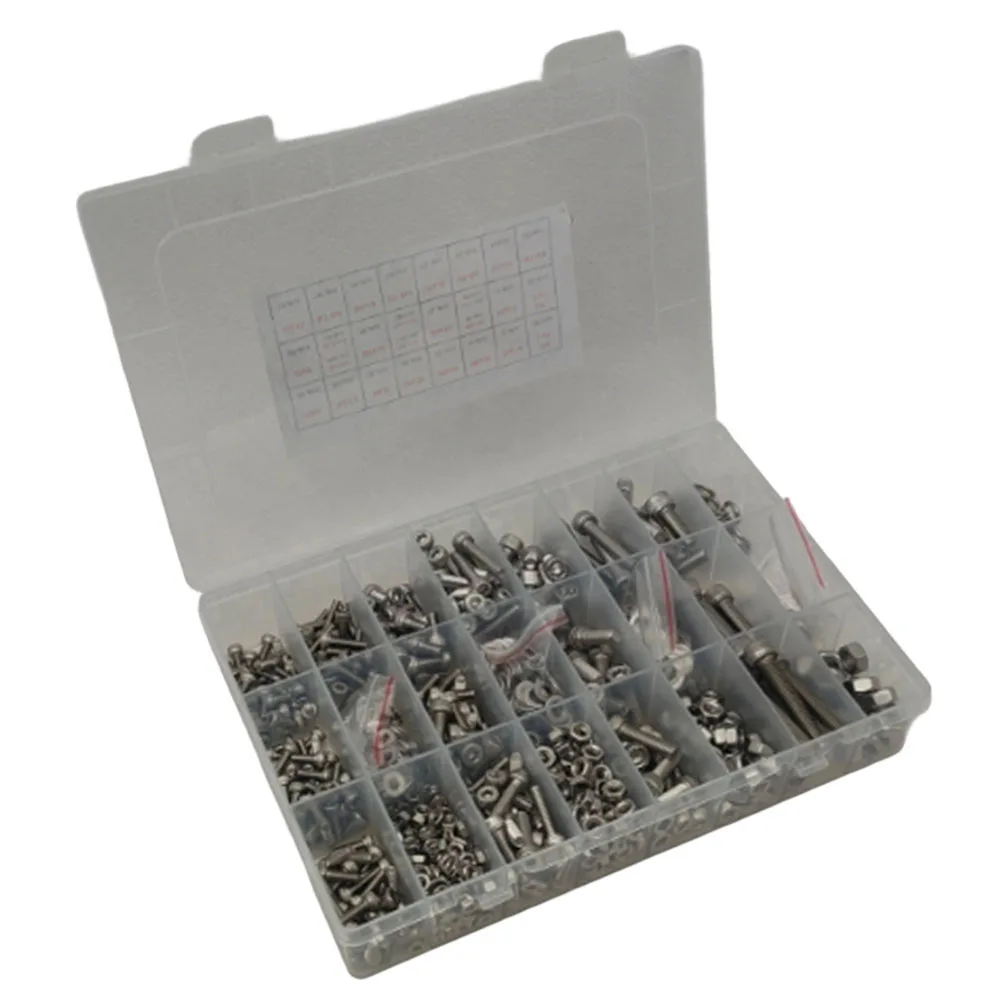 Stainless Steel Bolt Assortment 1220pcs 304 Grade Hex Socket Cap Bolts in Multiple Sizes for General Assembly Use