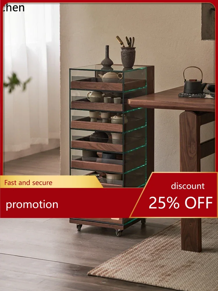 HT glass display cabinet, black walnut removable jewelry storage cabinet, figure cabinet, solid wood tea set cabinet