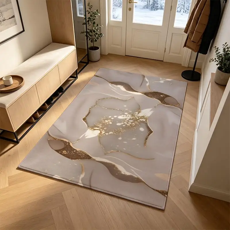 1 Piece of Abstract White Gold Marble Rug, Soft, Comfortable, All Seasons, lightweight, Easy Care, Decor for Living Room, Bedroom, Hallway, Winter, Autumn