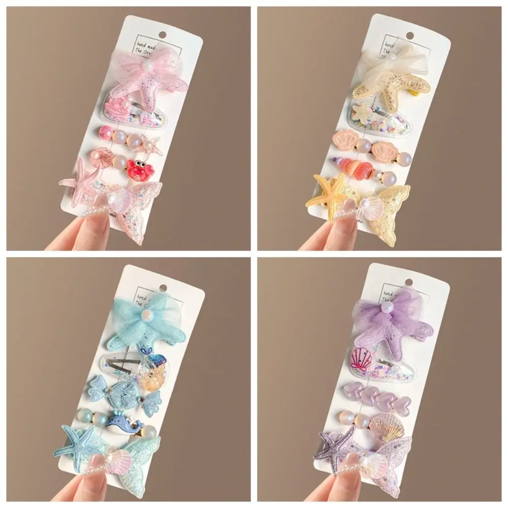 

5pcs/set New Starfish Seashel Hair Clips Ocean Series Fine Flash Bang Clip Gift Pearl Barrette Summer Beach