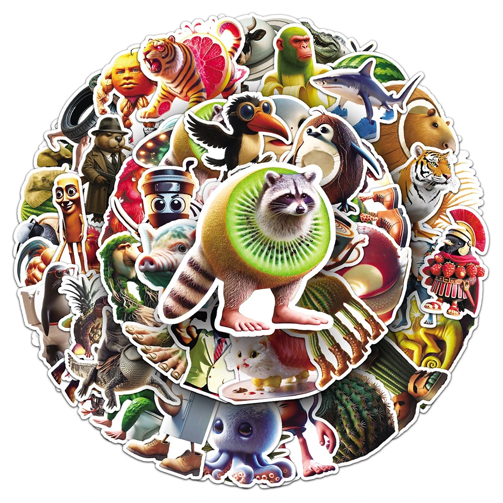 10/30/50 Uds AI Abstract Brainrot pegatinas de animales abstractas divertidas Tung Tung Sahur italiano Brainrot calcomanías DIY álbum de recortes portátil