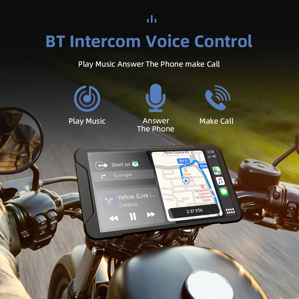 Gravador de Vídeo para Carro e Moto com Tela HD de 5 Polegadas, Navegador Carplay Android Auto, Gravador à Prova d'Água com Bluetooth Duplo