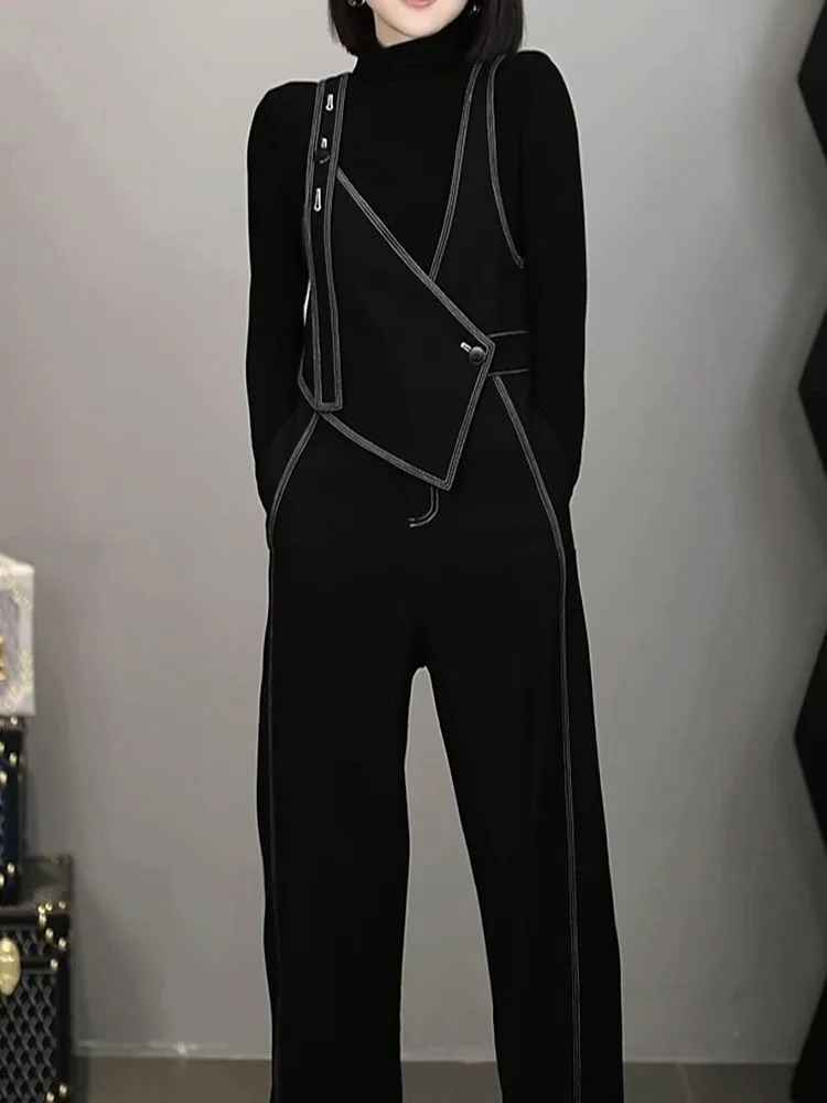

Cool Chic Fleece Lined Overalls Set Pure Color Shirt High Waist Long Sleeve Winter Fashion Women's Ensemble Two Piece Suit