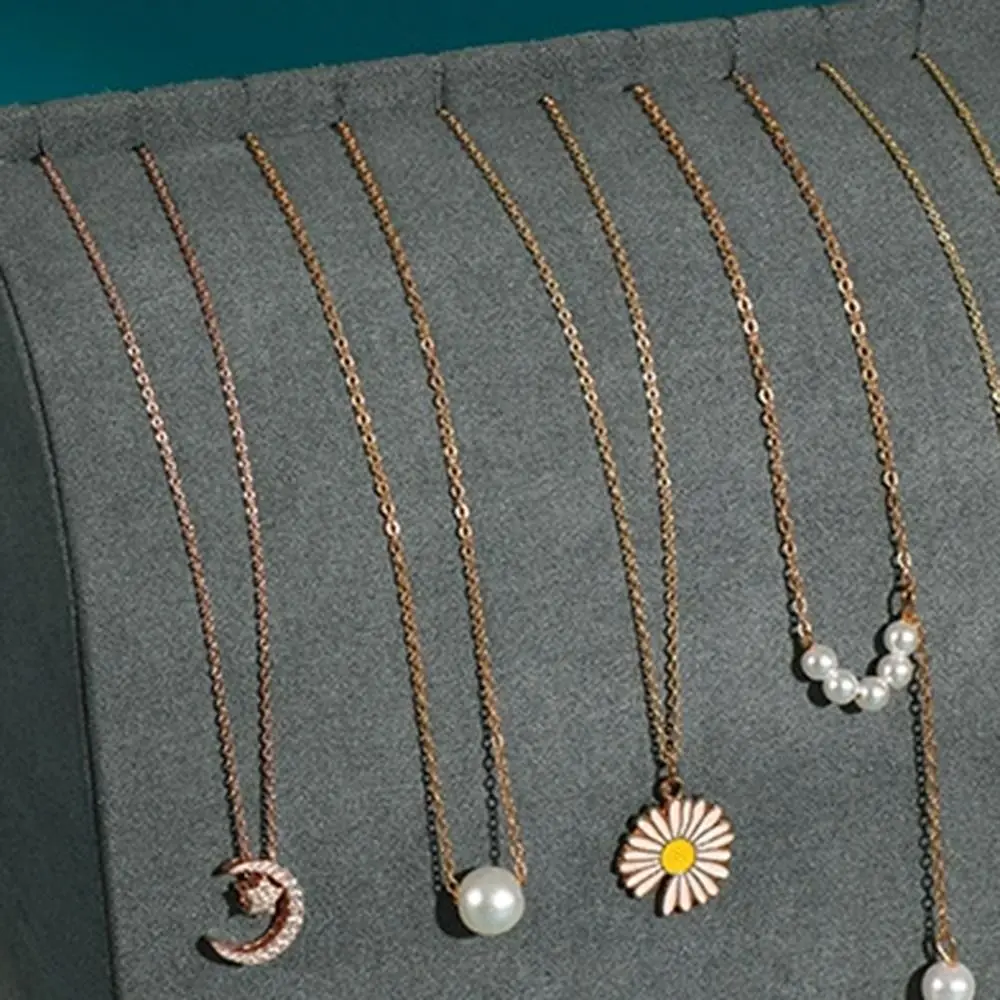 Arc-Shaped สร้อยคอขาตั้งตู้โชว์กํามะหยี่/PU เครื่องประดับไม้คอลเลกชันแฟชั่นเครื่องประดับ