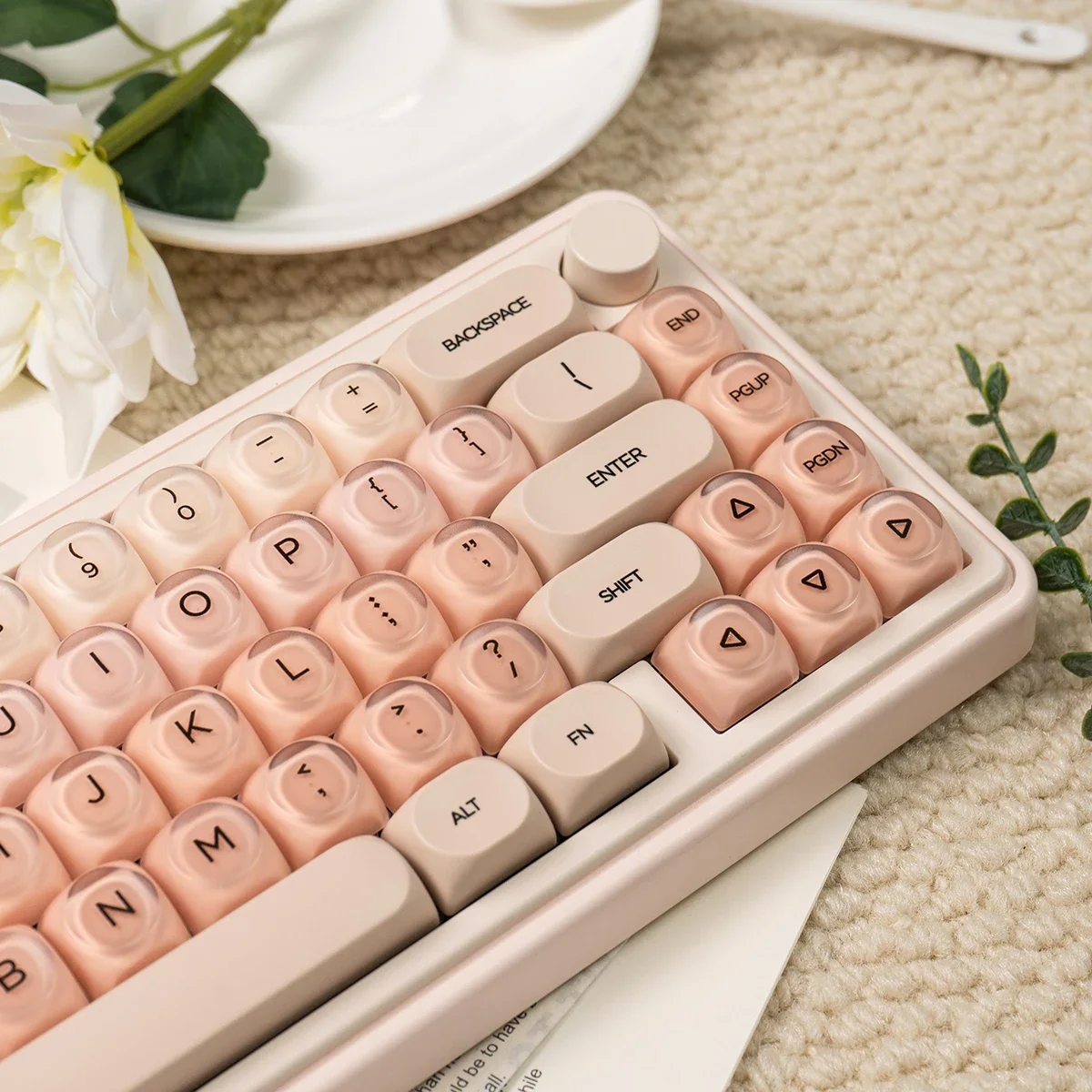 

132 Keys Liquid Foundation Keycaps HOA Profile PBT+PC Round Pink Cute Keycap Sets for MX Mechanical Keyboard Keycaps