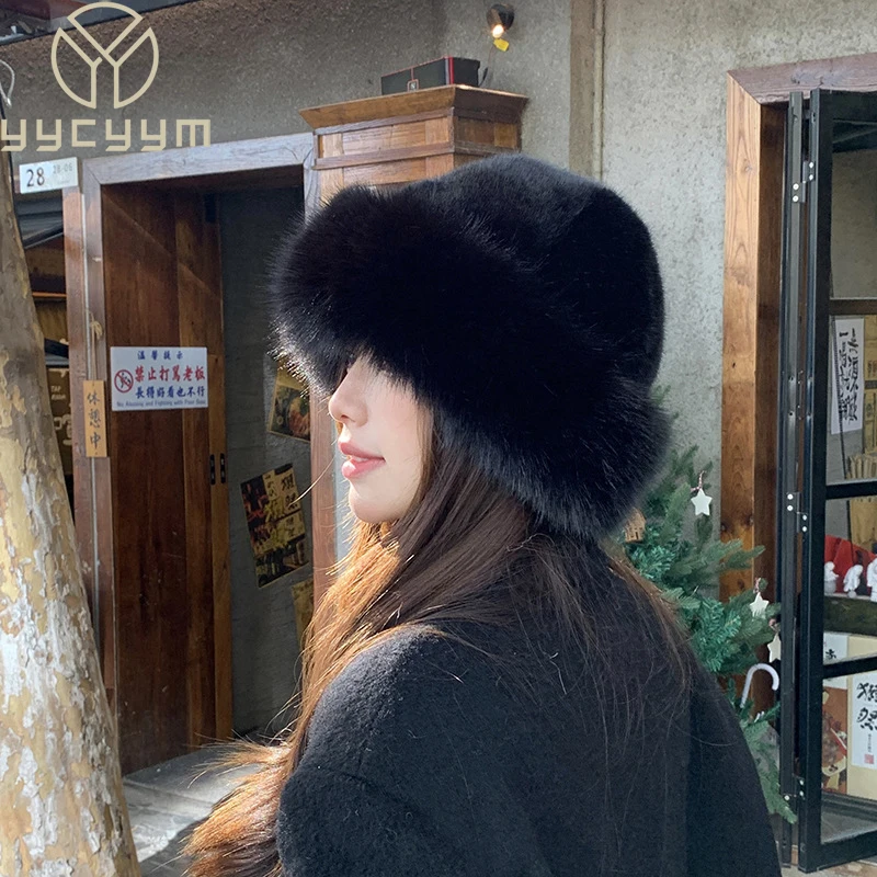 New Style Fashion Hat Women's Winter New Thick Warm Imitation Fur Simple Fisherman's Hat Imitation Mink Fur Ladies Mongolia Caps