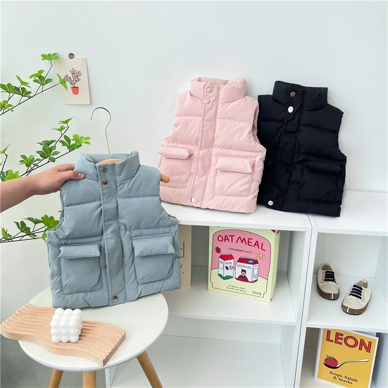 ZOETOPKID Kids Down Vest Boys Girls Casual Cotton Waistcoat Spring Autumn Children Waterproof Thickened Coat with Pockets