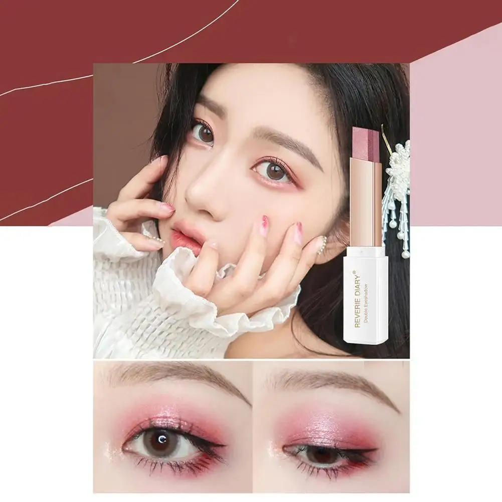 Lazy Double Color Eyeshadow Stick Eyeshadow Pencil Shimmer Shadow Waterproof Glitter Tools Highlighter Makeup Eye Eyes Pen U7N7