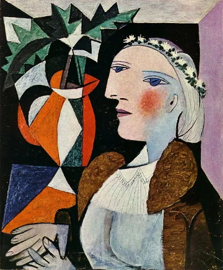 100% Handmade High Quality Oil Painting Reproduction on Linen Canvas,Portrait de femme à la guirlande by Pablo  Picasso