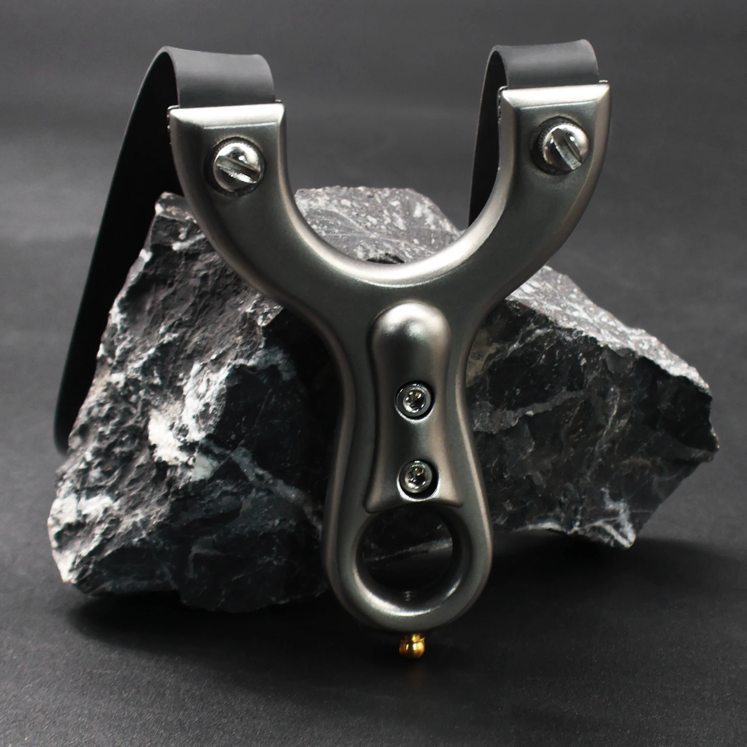 Stainless Steel Y-Shaped Slingshot Flat Top Clamp Finger Ring Golden Bead Outdoor Target Practice