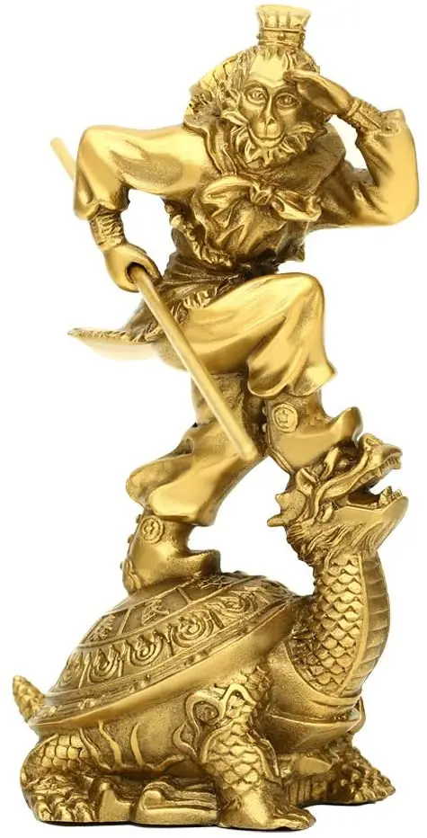 

BRABUD Chinese Mythology Figure Sun Wukong Statue Monkey King with Dragon Turtle Figurine Home Office Table Decoration Collectio