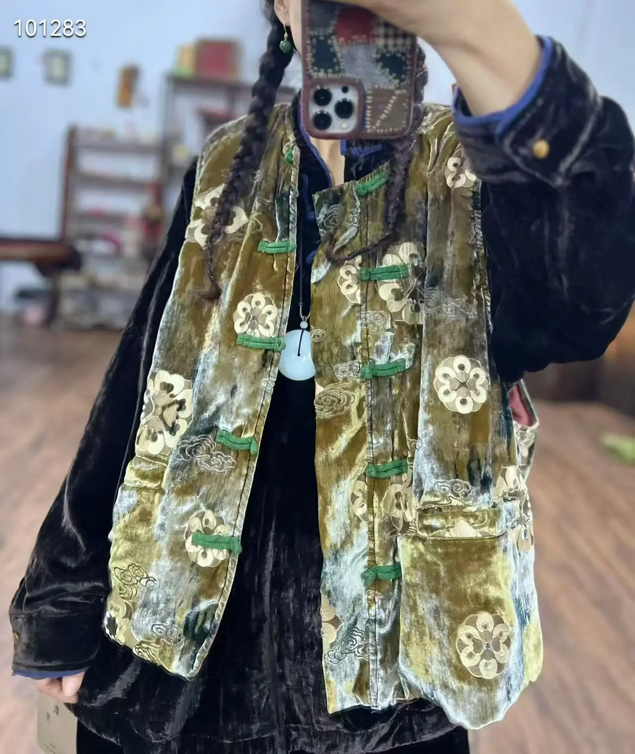 

Velvet Cotton Jaet with Ironed Flower High Cusization Silk Human Silk Velvet Cotton Vest Autumn Commute Sle Stand Collar