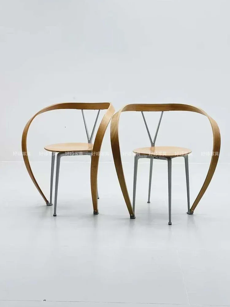S Nordic Designer Mid-Ancient Creative Solid Wood Ribbon Chair Special-Shaped Metal Dining Chair Bedroom Cosmetic Chair