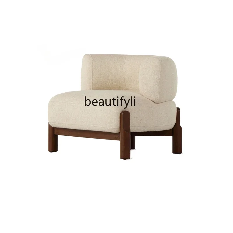 

Nordic Fabric Sofa Solid Wood Creative Lazy Maillard Living Room Study Single Movable Leisure Chair living room furniture
