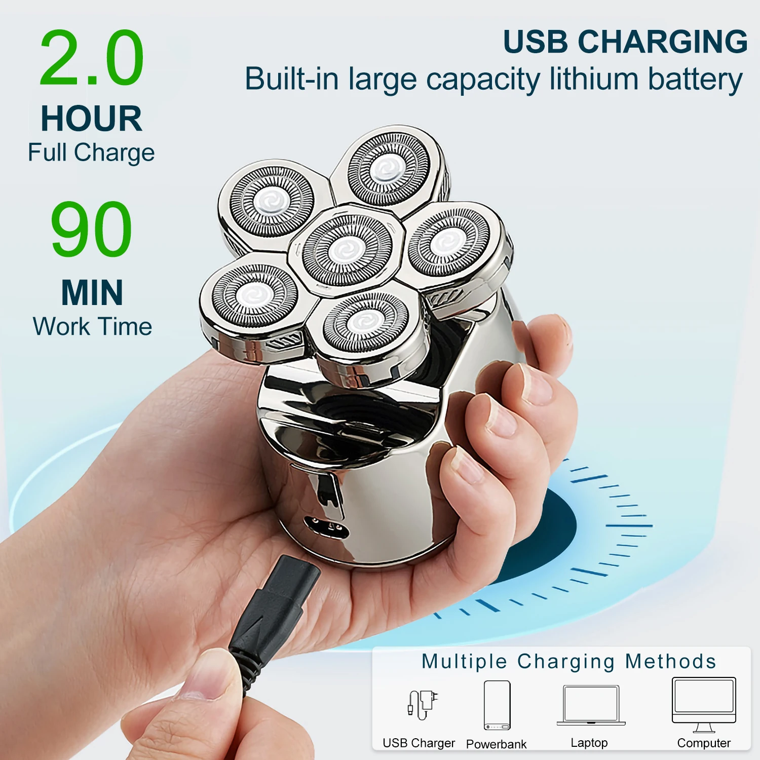 Мужская электробритва 5 в 1, перезаряжаемая беспроводная бритва для лысины, водостойкий влажный и сухой триммер для бороды