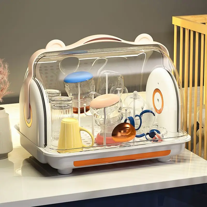 

Органайзер для детских бутылочек с крышкой, стеллаж для хранения посуды большой емкости, прозрачный пылезащитный сливной ящик для мисок