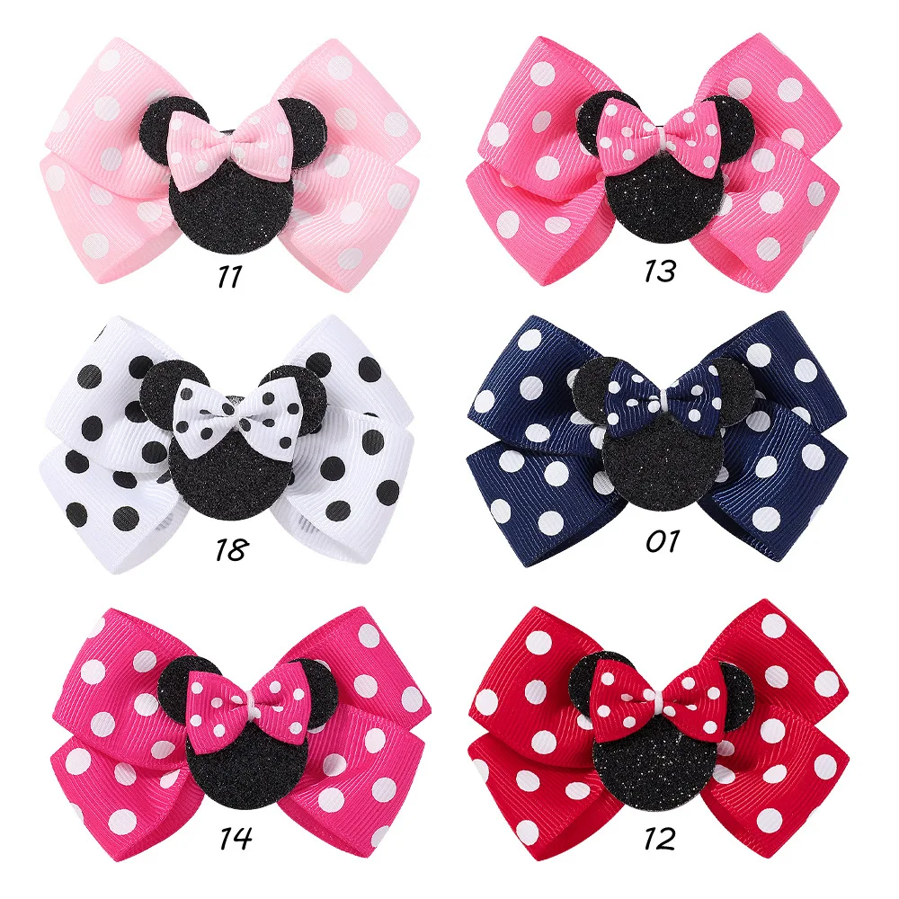 48pc/lot Dot Spot Ribbon Ear hair bow Hair Clips Baby Girls Dot Prints Grosgrain Ribbon bow Hairpins Kids Party Headwear Bulk