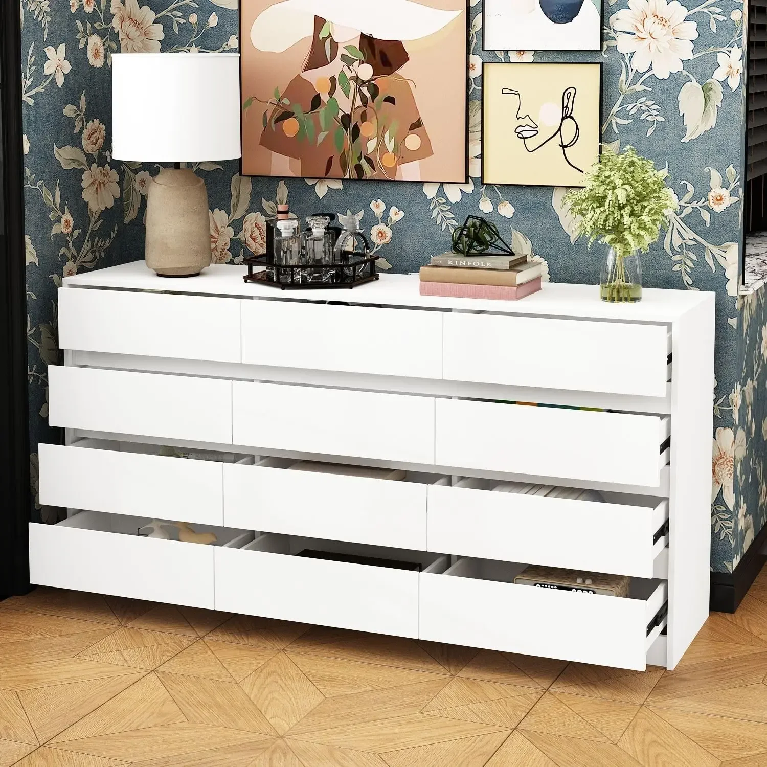 Spacious Dresser No/With Handles,4/6/9/12 Drawer Chest w/ Wide Storage, Modern Contemporary Cabinet,Multiple Colors