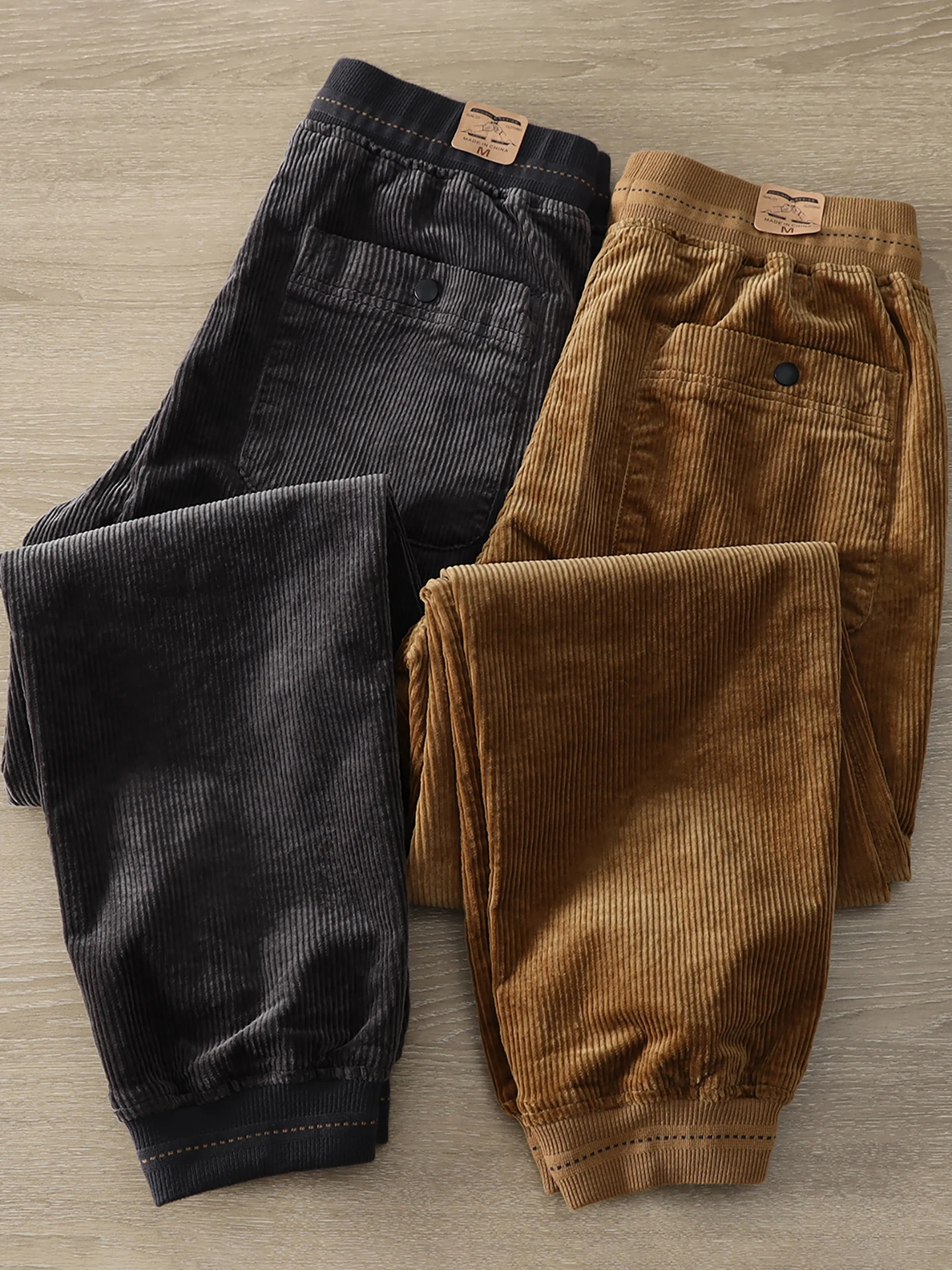 Winter American Retro Heavyweight Corduroy Casual Pants Men's Simple 97% Cotton Washed Drawstring Straight Ankle-tied Trousers