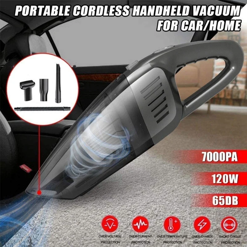 Portable Cordless Handheld Car Vacuum Cleaner, 7000PA Strong Suction, 120W High Power, Quick Cleaning, Wet Dry Use