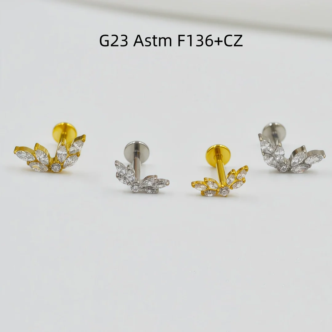 Lot10pcs G23 Astm F136 CZ Ear Helix Tragus Studs Hole Rook Lip Labret Bar Body Piercing Jewelry New