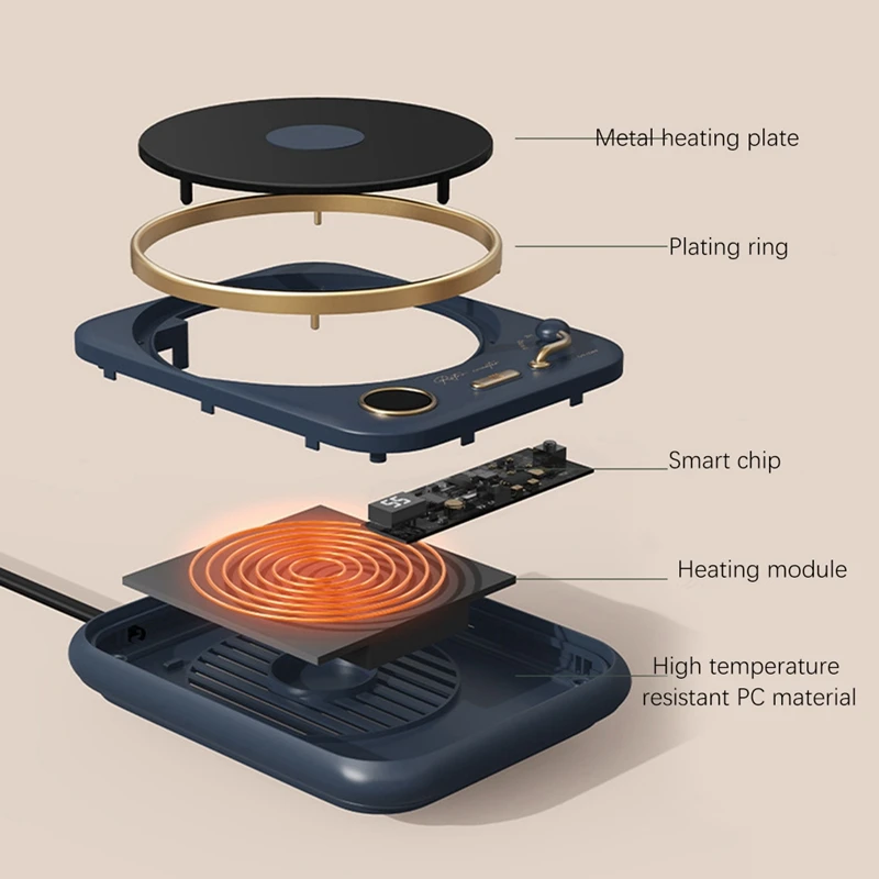 Подогреватель чашки кофе, нагревательная подставка для офиса с постоянной температурой, цифровой дисплей с регулировкой температуры, синяя вилка стандарта США